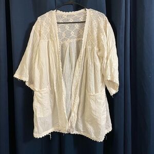 Vintage Cream Crochet Cotton Open Duster cardigan